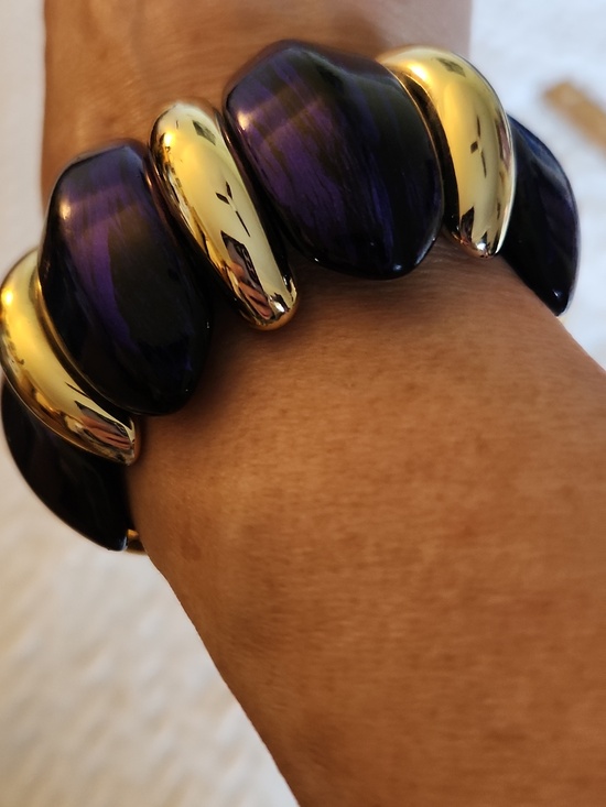 Indigo And Gold Stretch Dome Bracelet - Women's Jewelry - Picture 5 of 5